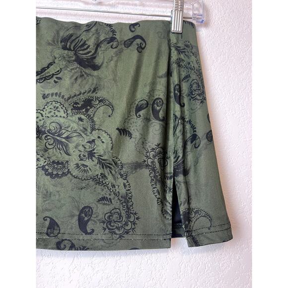 Princess Polly Green Black Paisley Print Mini Skirt Size 6 New With Tags - Picture 3 of 7